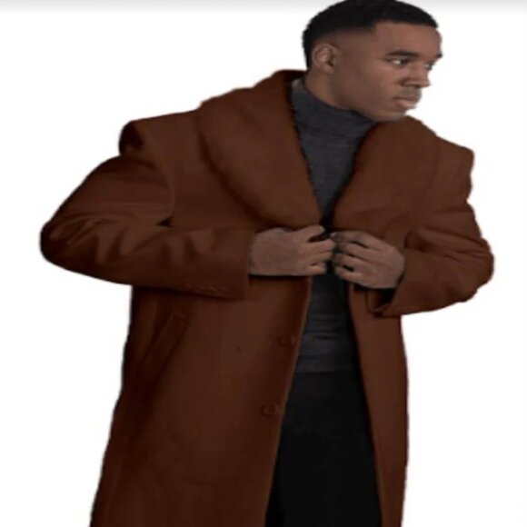 Mens Overcoat With Fur Collar - Dark Brown Topcoat - Picture 1 of 2